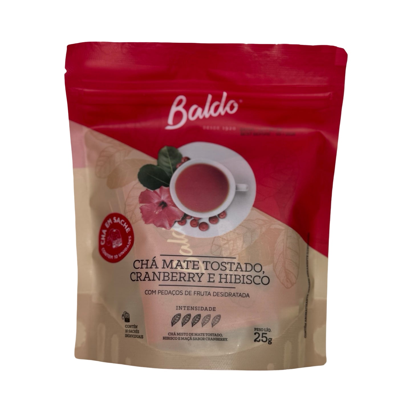 Baldo Roasted Mate Tea - Cranberry & Hibiscus Infusion with Real Fruit - 10 Tea Bags, 25g