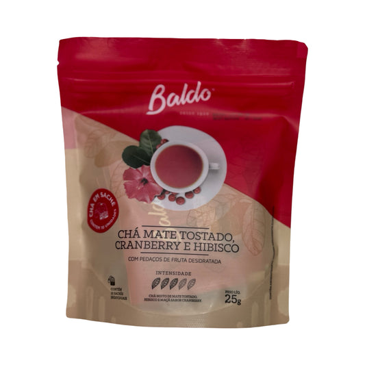 Baldo Roasted Mate Tea - Cranberry & Hibiscus Infusion with Real Fruit - 10 Tea Bags, 25g