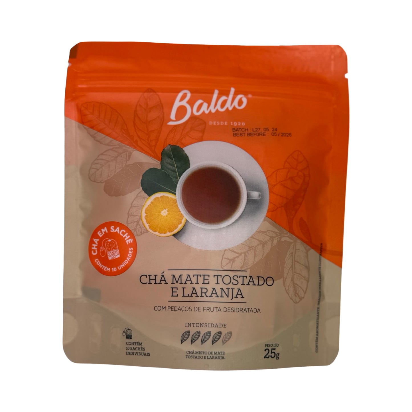 Baldo Roasted Mate Tea with Orange (Chá Mate Tostado e Laranja) - 10 Tea Bags, 25g