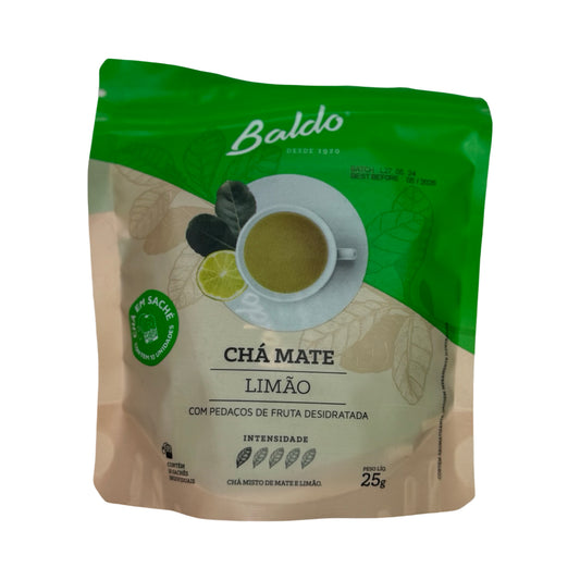 Baldo Mate Tea with Lemon (Chá Mate com Limão) - 10 Individual Tea Bags with Real Fruit, 25g