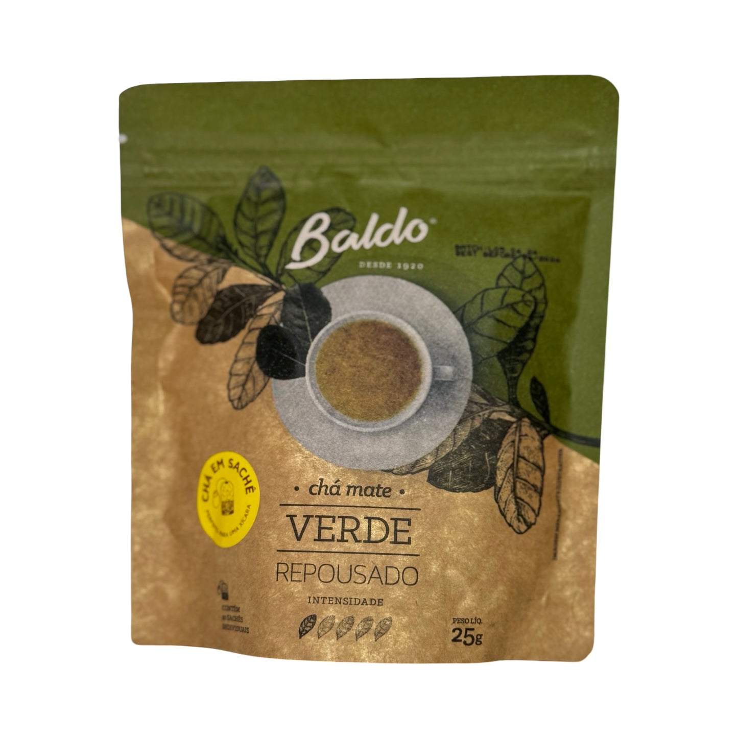 Baldo Chá Mate Verde - Premium Brazilian Green Yerba Mate Tea (10 Sachets, 25g)
