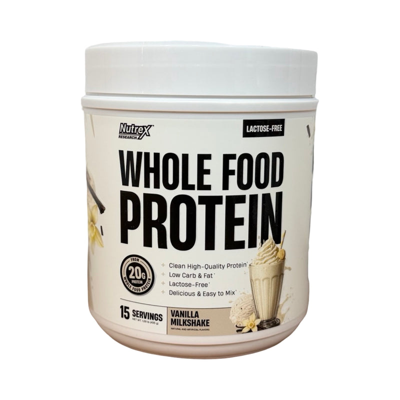 Pote da proteína Whole Food Protein Nutrex sabor Milkshake de Baunilha, sem lactose, 20 g de proteína por dose, 15 doses (495 g)